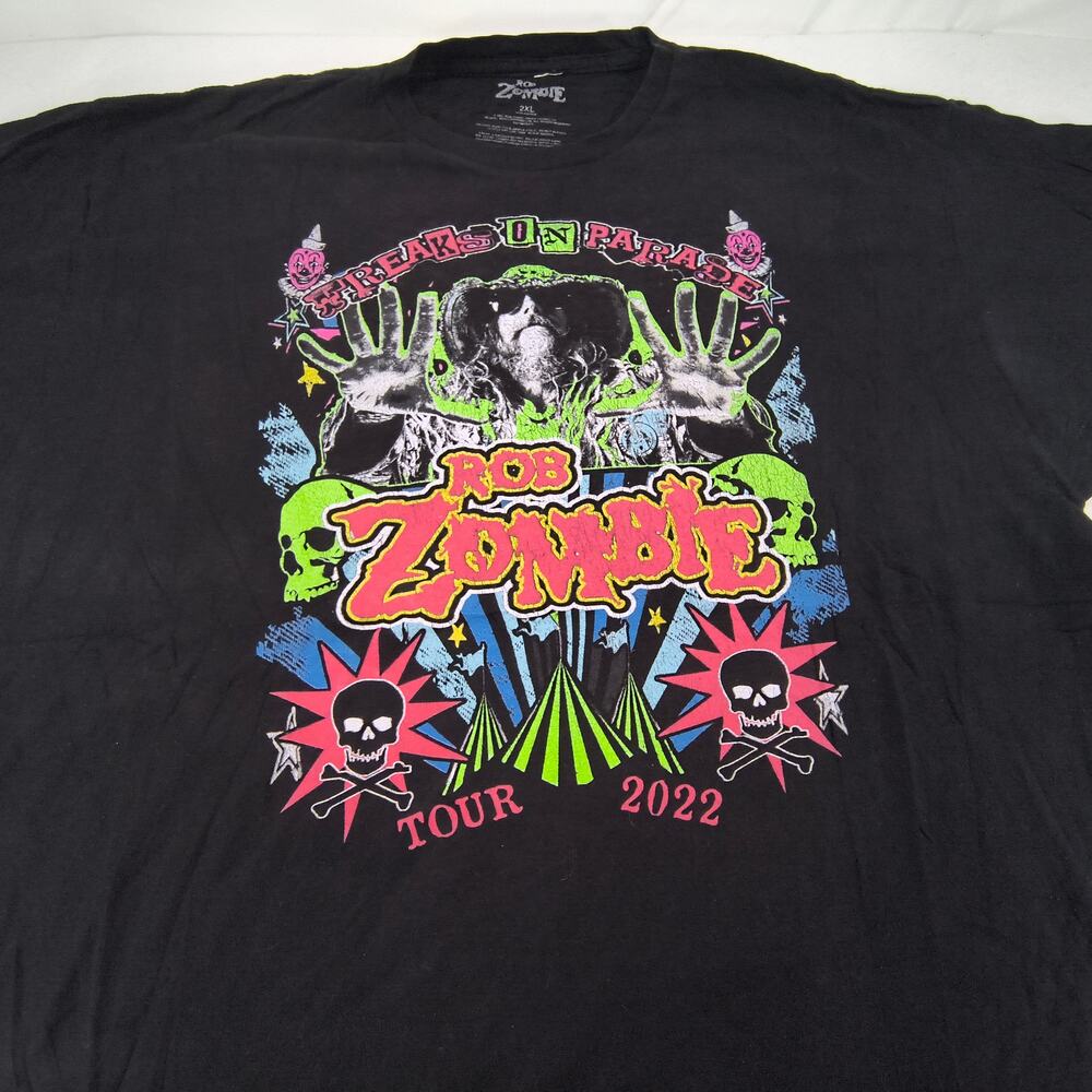 Rob Zombie 2022 Tour Band Graphic Crew Neck T Shirt Mens Size 2XL Black